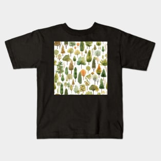 Pastel Oasis: A Serene Seamless Pattern of Trees and Plants in Soft Hues Kids T-Shirt